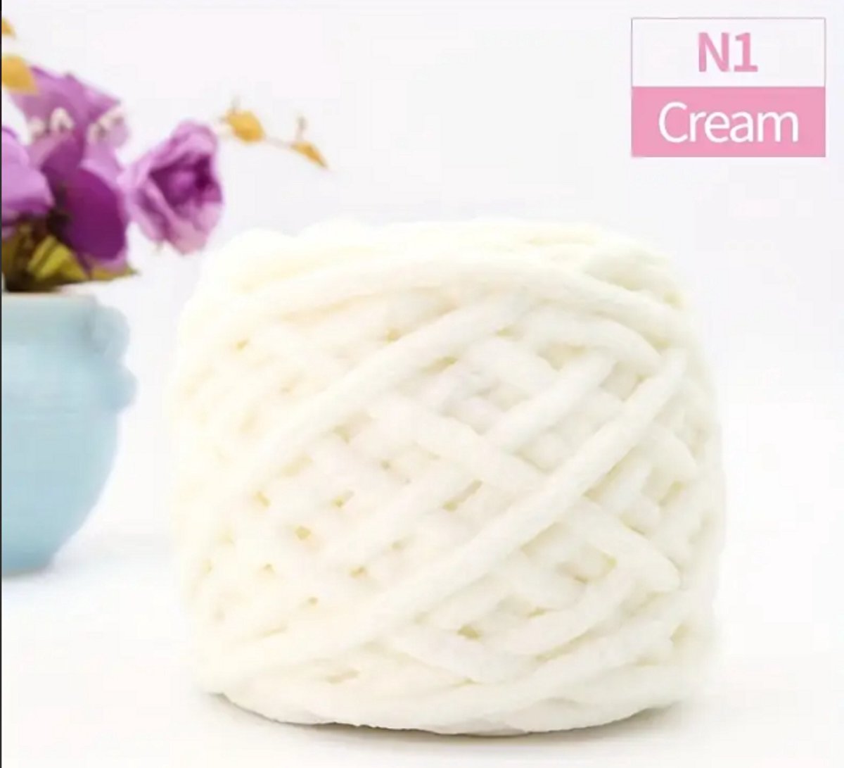 Lunari & Co. Dik Chenille Garen 2 Stuks - Creme Kleur - Polyesther - Chenille - Fluffy - Zacht - XXL Wol - 100 g Per Bol - 6 mm Dik - Breien & Haken | Perfect voor Dekens, Kussens & Meer - Dikke Wol - Haken - Haakgaren - Zachte Garen - Breigaren